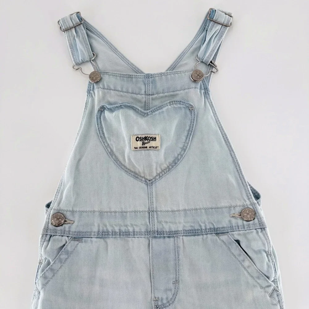 OSHKOSH B'GOSH Girls Denim Shortalls 5T Light Wash Heart Pocket Overalls